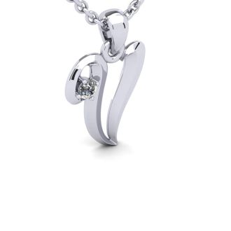 Letter V Diamond Initial Necklace In White Gold With Free Chain