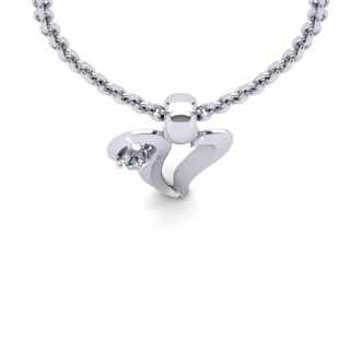 Letter V Diamond Initial Necklace In White Gold With Free Chain