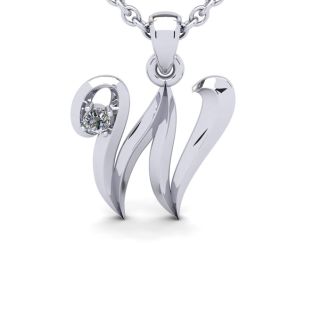 Letter W Diamond Initial Necklace In White Gold With Free Chain