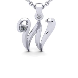 Letter W Diamond Initial Necklace In Sterling Silver With Free Chain