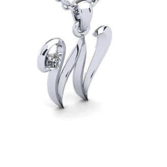 Letter W Diamond Initial Necklace In Sterling Silver With Free Chain