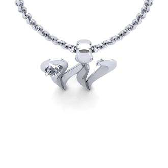 Letter W Diamond Initial Necklace In Sterling Silver With Free Chain