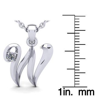 Letter W Diamond Initial Necklace In Sterling Silver With Free Chain