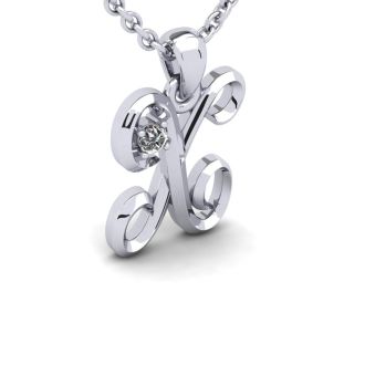 Letter X Diamond Initial Necklace In White Gold With Free Chain