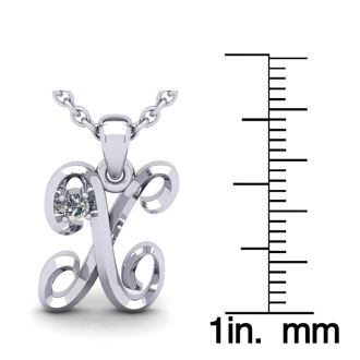 Letter X Diamond Initial Necklace In White Gold With Free Chain