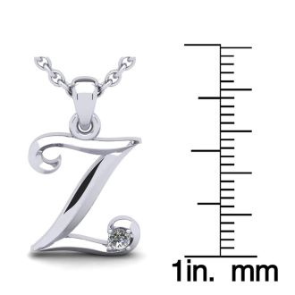 Letter Z Diamond Initial Necklace In Sterling Silver With Free Chain
