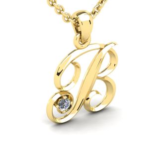 Letter B Diamond Initial Necklace In Yellow Gold With Free Chain