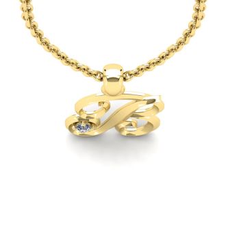 Letter B Diamond Initial Necklace In Yellow Gold With Free Chain