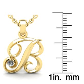 Letter B Diamond Initial Necklace In Yellow Gold With Free Chain