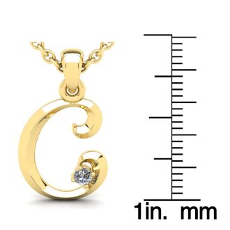 Letter C Diamond Initial Necklace In Yellow Gold With Free Chain