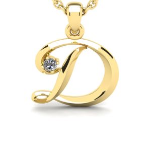 Letter D Diamond Initial Necklace In Yellow Gold With Free Chain