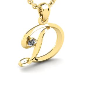 Letter D Diamond Initial Necklace In Yellow Gold With Free Chain