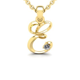 Letter E Diamond Initial Necklace In Yellow Gold With Free Chain