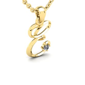 Letter E Diamond Initial Necklace In Yellow Gold With Free Chain