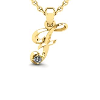 Letter F Diamond Initial Necklace In Yellow Gold With Free Chain