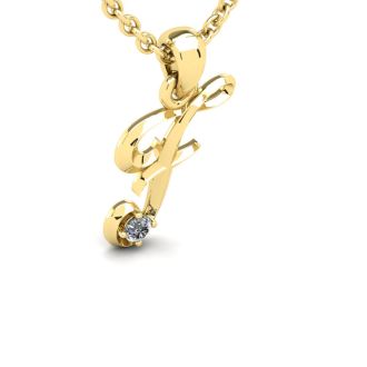 Letter F Diamond Initial Necklace In Yellow Gold With Free Chain
