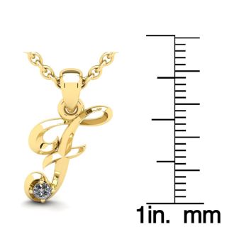 Letter F Diamond Initial Necklace In Yellow Gold With Free Chain