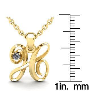 Letter H Diamond Initial Necklace In Yellow Gold With Free Chain