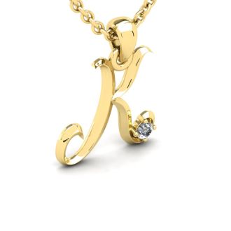 Letter K Diamond Initial Necklace In Yellow Gold With Free Chain