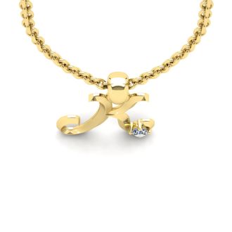 Letter K Diamond Initial Necklace In Yellow Gold With Free Chain