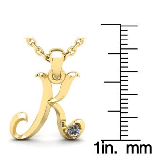 Letter K Diamond Initial Necklace In Yellow Gold With Free Chain