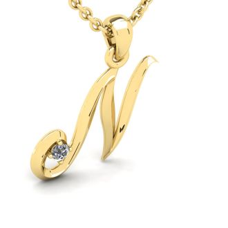 Letter N Diamond Initial Necklace In Yellow Gold With Free Chain