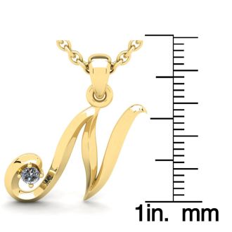 Letter N Diamond Initial Necklace In Yellow Gold With Free Chain