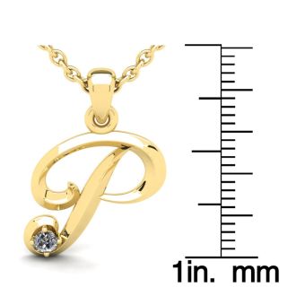 Letter P Diamond Initial Necklace In Yellow Gold With Free Chain