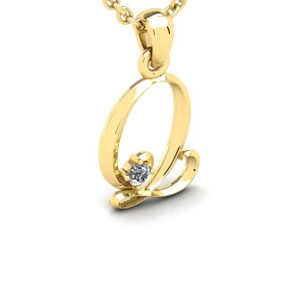 Letter Q Diamond Initial Necklace In Yellow Gold With Free Chain