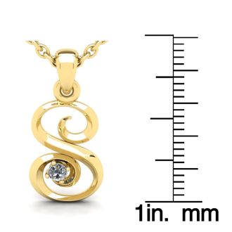 Letter S Diamond Initial Necklace In Yellow Gold With Free Chain