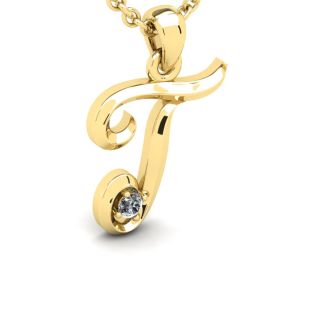 Letter T Diamond Initial Necklace In Yellow Gold With Free Chain