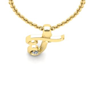 Letter T Diamond Initial Necklace In Yellow Gold With Free Chain