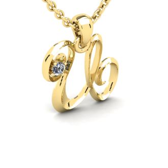 Letter U Diamond Initial Necklace In Yellow Gold With Free Chain