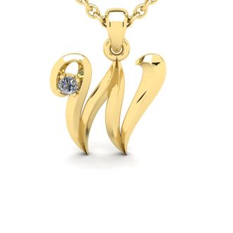 Letter W Diamond Initial Necklace In Yellow Gold With Free Chain