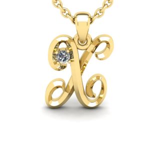Letter X Diamond Initial Necklace In Yellow Gold With Free Chain