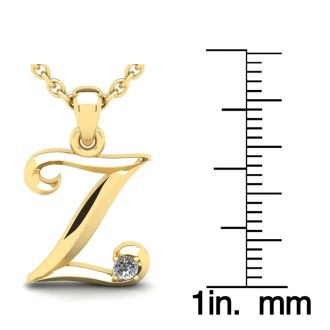 Letter Z Diamond Initial Necklace In Yellow Gold With Free Chain