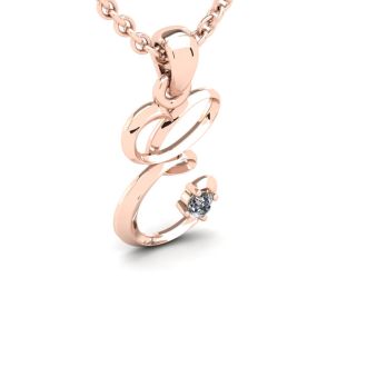 Letter E Diamond Initial Necklace In Rose Gold With Free Chain