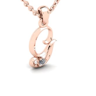 Letter G Diamond Initial Necklace In Rose Gold With Free Chain