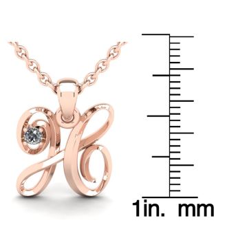 Letter H Diamond Initial Necklace In Rose Gold With Free Chain