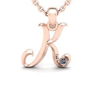 Letter K Diamond Initial Necklace In Rose Gold With Free Chain