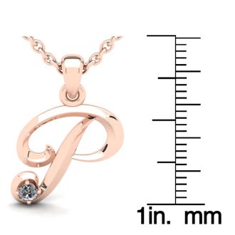Letter P Diamond Initial Necklace In Rose Gold With Free Chain
