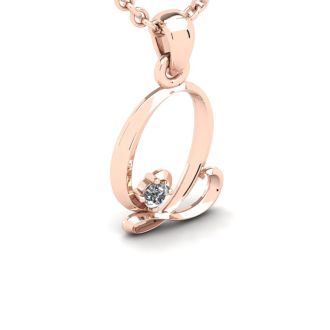 Letter Q Diamond Initial Necklace In Rose Gold With Free Chain
