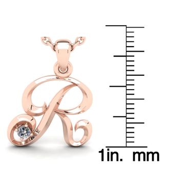 Letter R Diamond Initial Necklace In Rose Gold With Free Chain