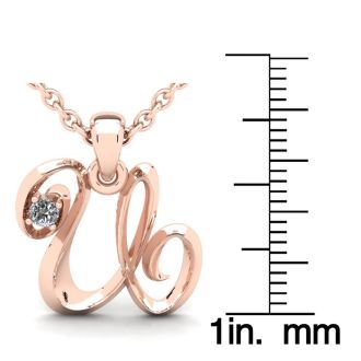 Letter U Diamond Initial Necklace In Rose Gold With Free Chain