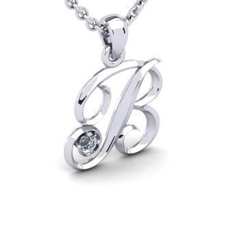 Letter B Diamond Initial Necklace In 14 Karat White Gold With Free Chain