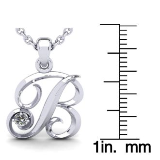 Letter B Diamond Initial Necklace In 14 Karat White Gold With Free Chain