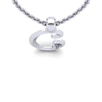 Letter C Diamond Initial Necklace In 14 Karat White Gold With Free Chain