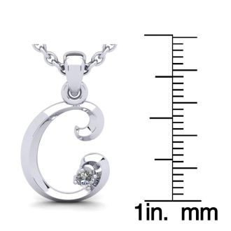Letter C Diamond Initial Necklace In 14 Karat White Gold With Free Chain