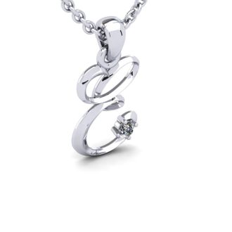 Letter E Diamond Initial Necklace In 14 Karat White Gold With Free Chain