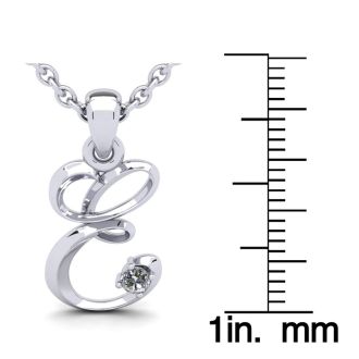 Letter E Diamond Initial Necklace In 14 Karat White Gold With Free Chain